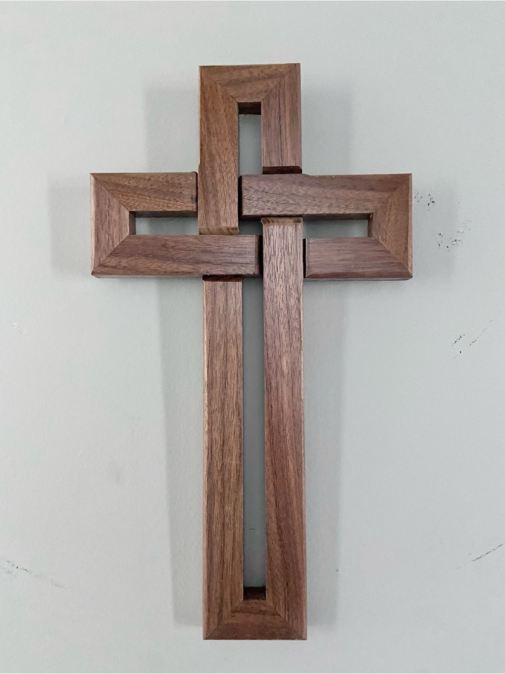Heirloom Walnut Celtic Knot Cross Wall Hanging – Handcrafted 8” x 13 5/8”